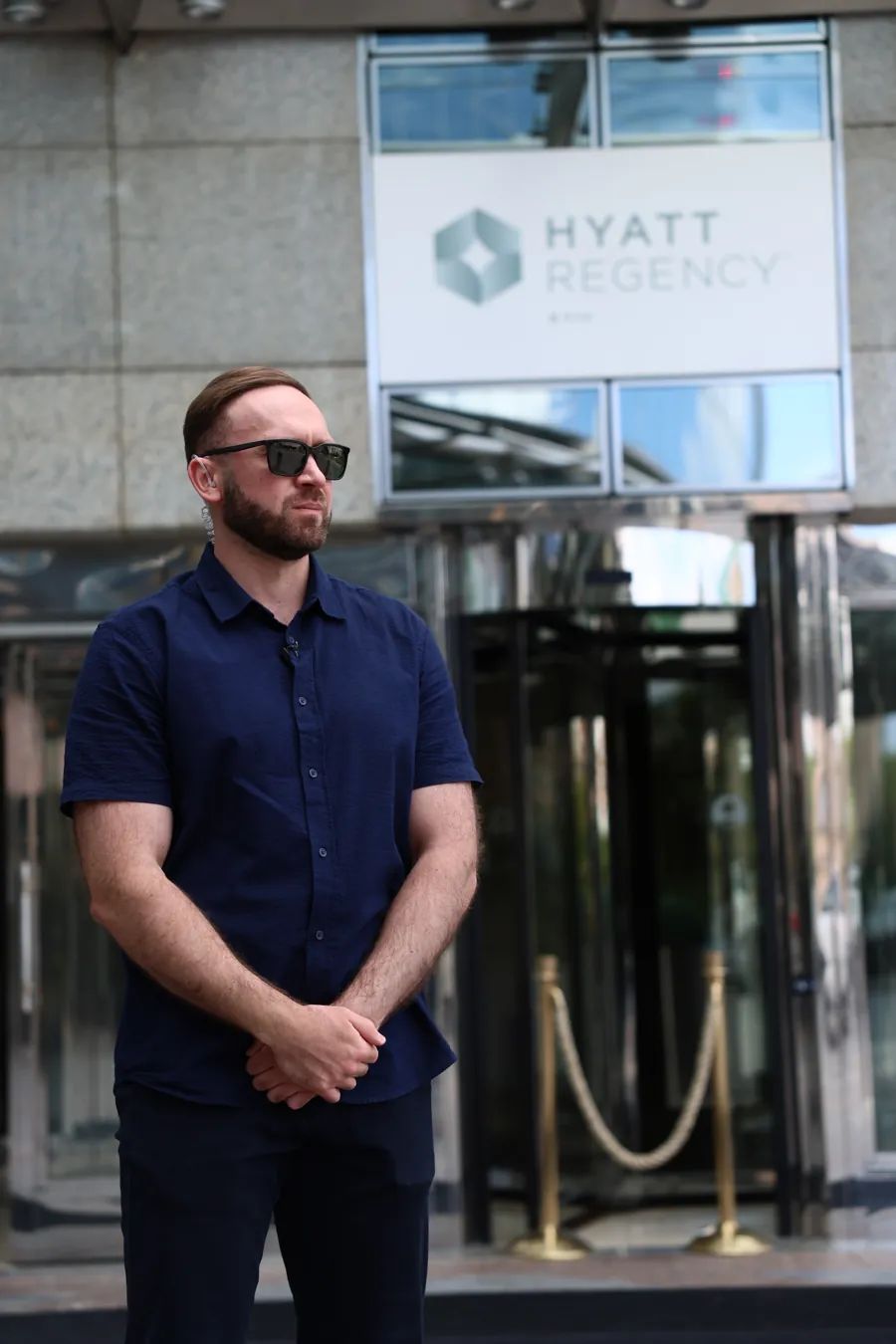 ARGUS security officer at the entrance of Hyatt Regency Kyiv