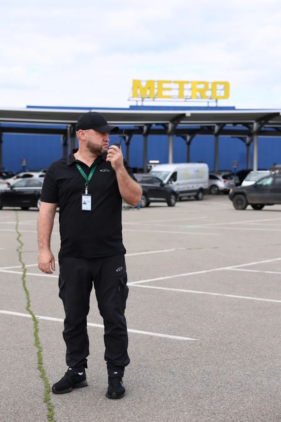 ARGUS security guard on duty in the parking area of a Metro Cash & Carry store